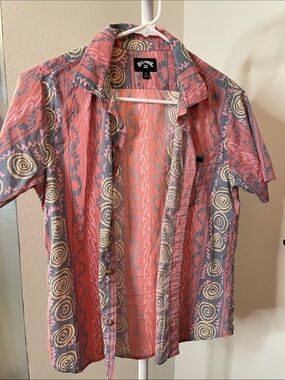 Billabong Coral, Gray & Cream Short-Sleeve Button-Up Shirt